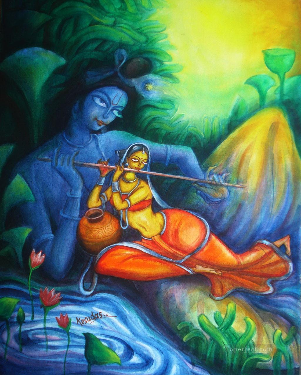 Radha Krishna 9 Hinduism Oil Paintings